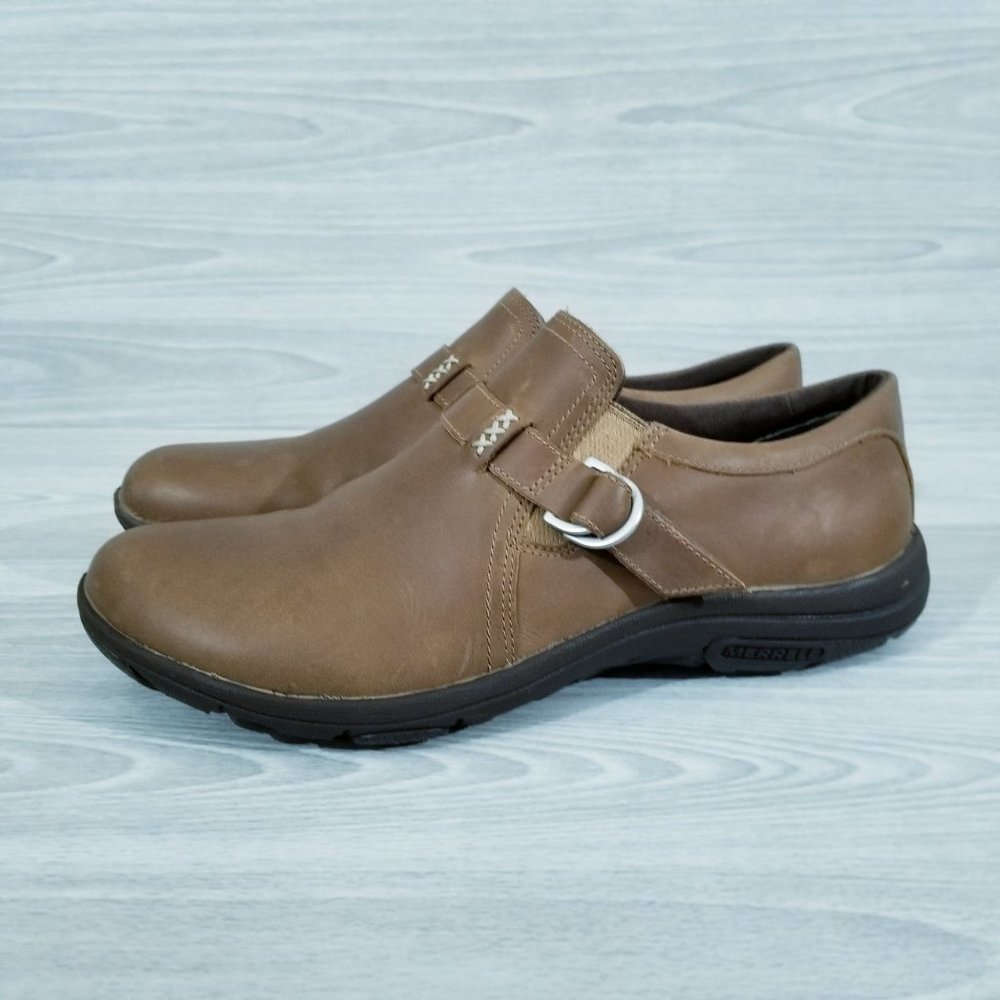 Merrell Loafers Dassie Stich Moccasin Buckle Womens Size 8.5 Brown Leather Shoes